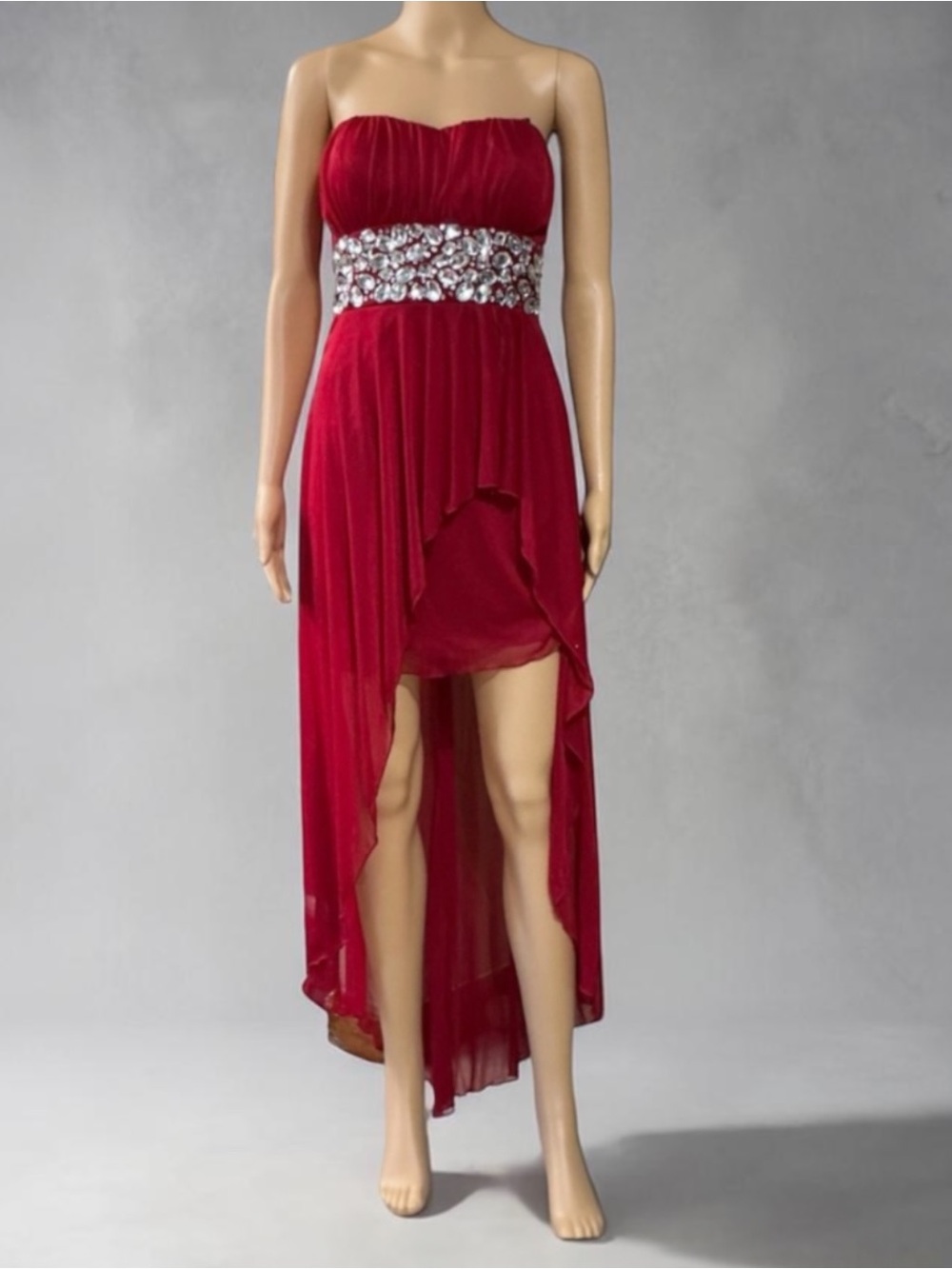 Vintage Speechless Strapless Red Dress with Embellished Waist